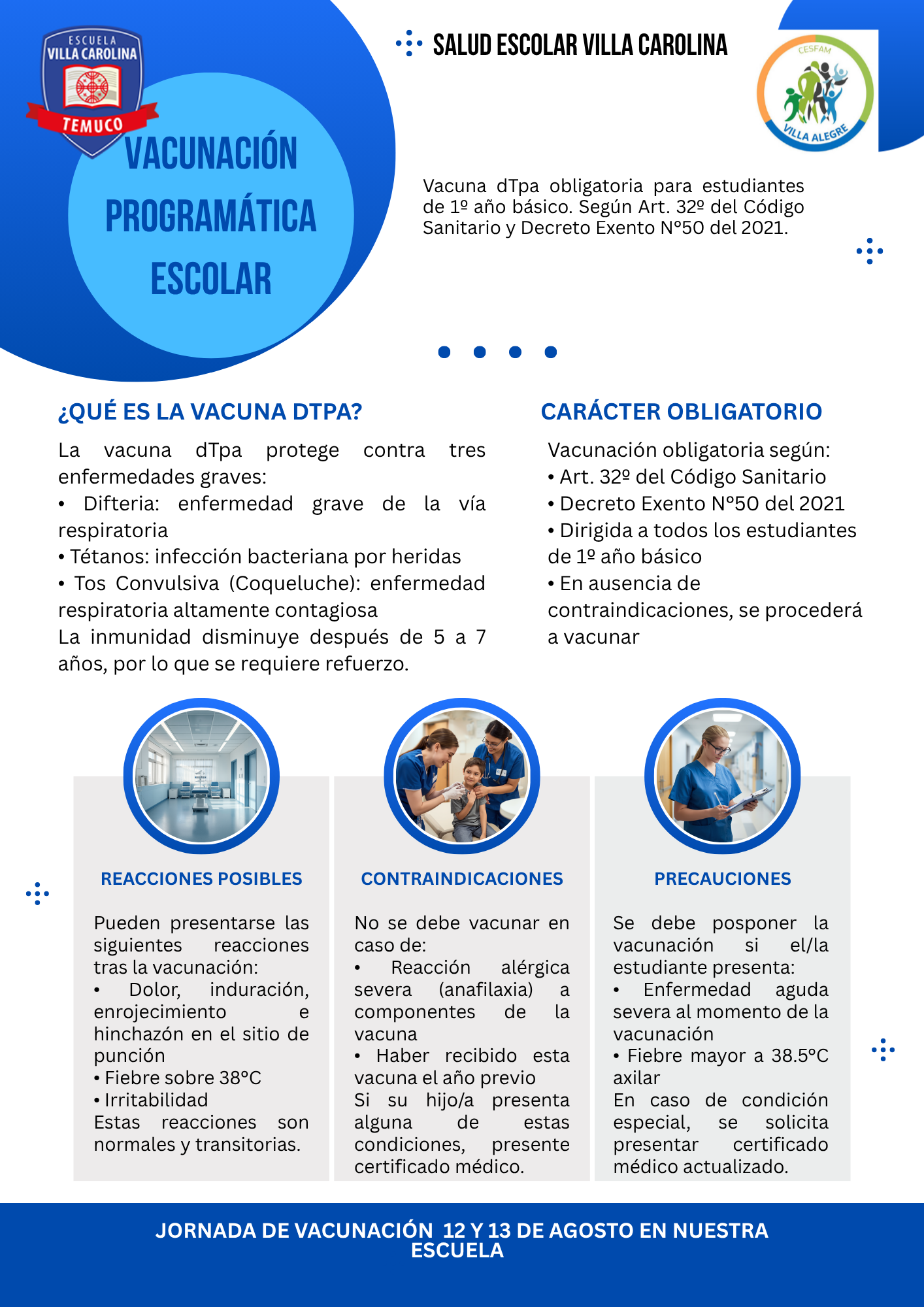Vacunación dTpa Escolar Chile 1° Básico — MINSAL